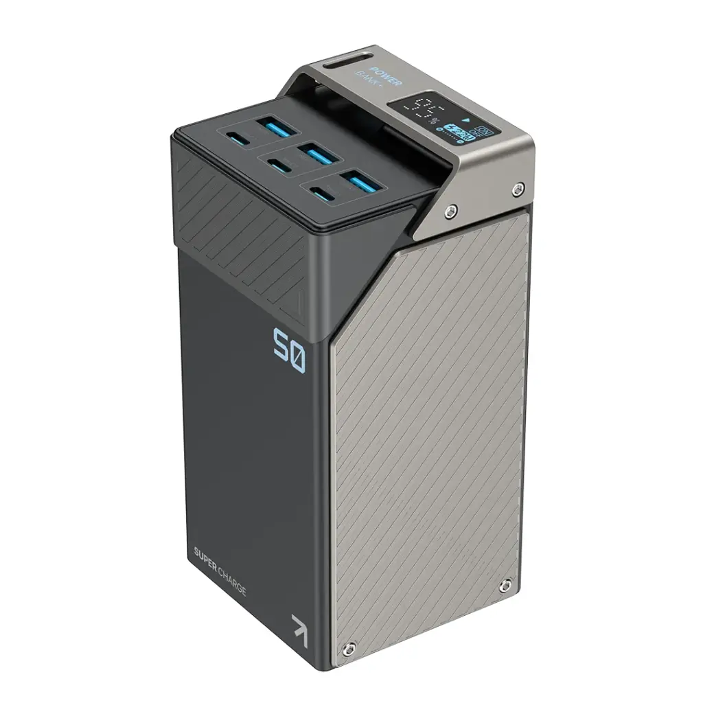 Powerology 50000mAh Powerbank 65W 3*PD Type-C and 3*PD USB-A with A to C Cable -Black {PPBCHA68-BK}